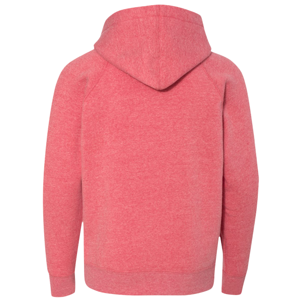 Independent Trading Co. Youth Lightweight Special Blend Raglan Hooded Sweatshirt, Pomegranate / Pomegranate, Back view