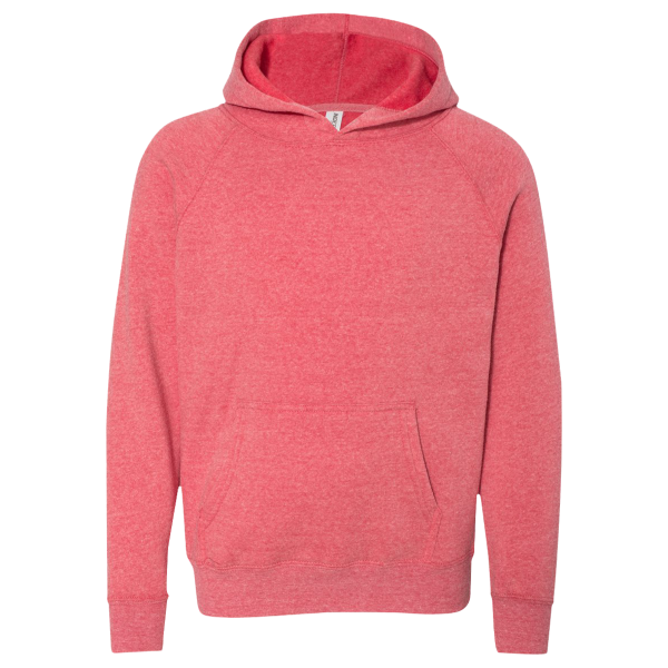 Independent Trading Co. Youth Lightweight Special Blend Raglan Hooded Sweatshirt, Pomegranate / Pomegranate, Front view