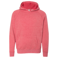 Independent Trading Co. Youth Lightweight Special Blend Raglan Hooded Sweatshirt, Pomegranate / Pomegranate, Front view