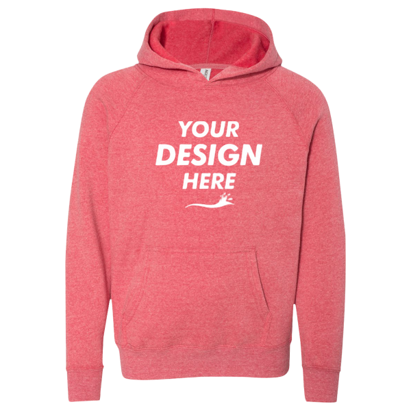 Independent Trading Co. Youth Lightweight Special Blend Raglan Hooded Sweatshirt, Pomegranate / Pomegranate, Front view, Mockup
