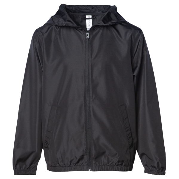 Independent Trading Co. Youth Lightweight Windbreaker Full-Zip Jacket, Black / Black, Front view