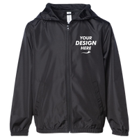 Independent Trading Co. Youth Lightweight Windbreaker Full-Zip Jacket, Black / Black, Front view, Mockup