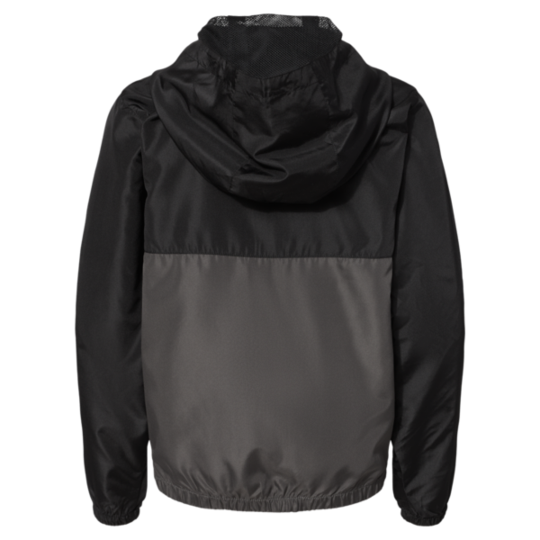 Independent Trading Co. Youth Lightweight Windbreaker Full-Zip Jacket, Black / Graphite, Back view