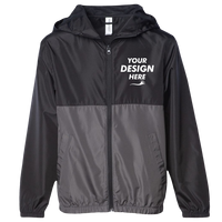Independent Trading Co. Youth Lightweight Windbreaker Full-Zip Jacket, Black / Graphite, Front view, Mockup