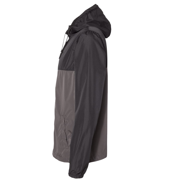 Independent Trading Co. Youth Lightweight Windbreaker Full-Zip Jacket, Black / Graphite, Left Sleeve view