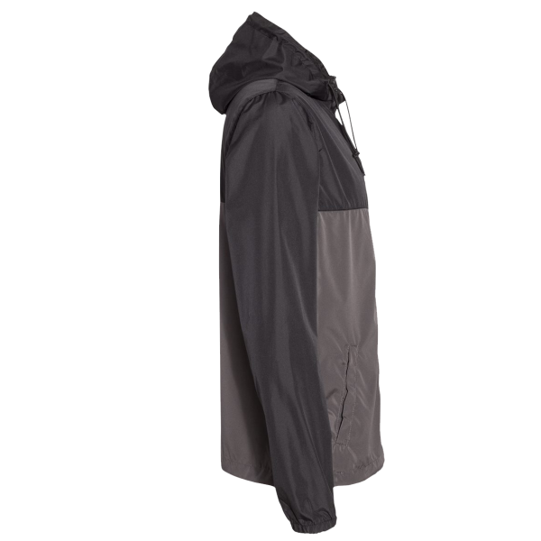 Independent Trading Co. Youth Lightweight Windbreaker Full-Zip Jacket, Black / Graphite, Right Sleeve view