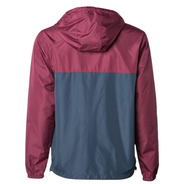 Independent Trading Co. Youth Lightweight Windbreaker Full-Zip Jacket, Maroon / Classic Navy, Back view