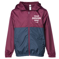 Independent Trading Co. Youth Lightweight Windbreaker Full-Zip Jacket, Maroon / Classic Navy, Front view, Mockup