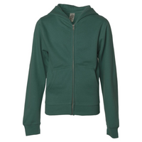 Independent Trading Co. Youth Midweight Full-Zip Hooded Sweatshirt, Alpine Green, Front view