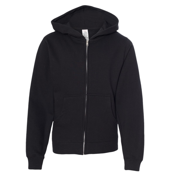 Independent Trading Co. Youth Midweight Full-Zip Hooded Sweatshirt, Black, Front view