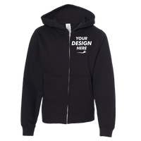 Independent Trading Co. Youth Midweight Full-Zip Hooded Sweatshirt, Black, Front view, Mockup