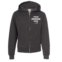 Independent Trading Co. Youth Midweight Full-Zip Hooded Sweatshirt, Charcoal Heather, Front view, Mockup