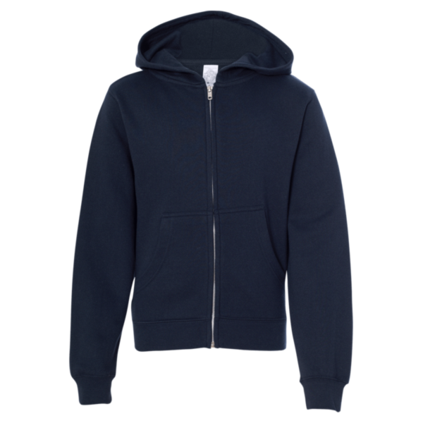 Independent Trading Co. Youth Midweight Full-Zip Hooded Sweatshirt, Classic Navy, Front view