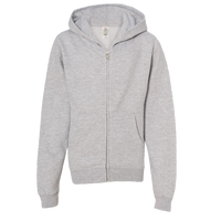 Independent Trading Co. Youth Midweight Full-Zip Hooded Sweatshirt, Grey Heather, Front view