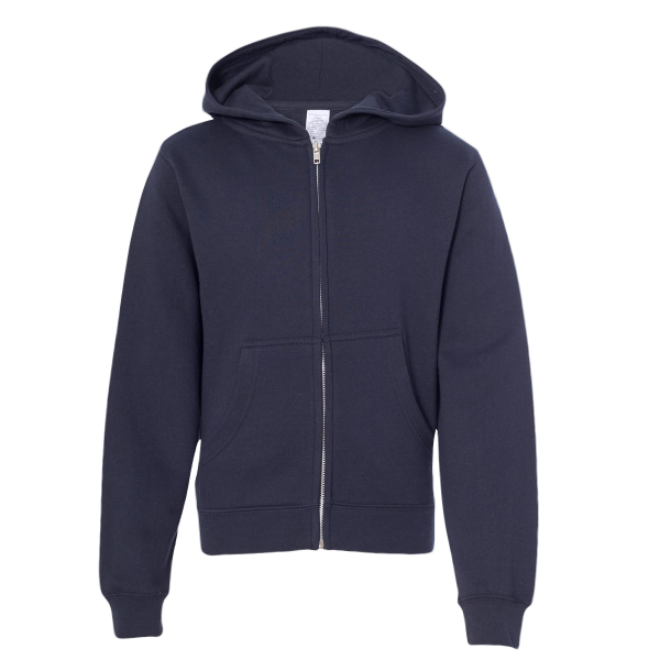 Independent Trading Co. Youth Midweight Full-Zip Hooded Sweatshirt, Navy, Front view