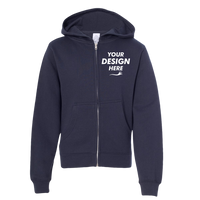 Independent Trading Co. Youth Midweight Full-Zip Hooded Sweatshirt, Navy, Front view, Mockup