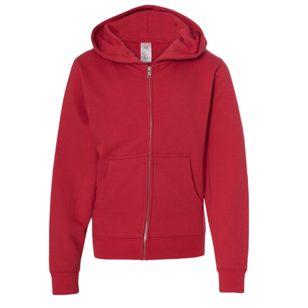 Independent Trading Co. Youth Midweight Full-Zip Hooded Sweatshirt, Red, Front view