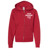 Independent Trading Co. Youth Midweight Full-Zip Hooded Sweatshirt, Red, Front view, Mockup