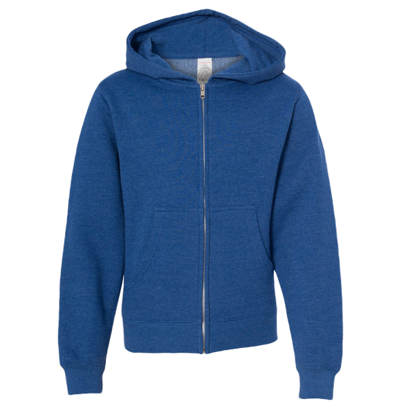 Independent Trading Co. Youth Midweight Full-Zip Hooded Sweatshirt, Royal Heather, Front view