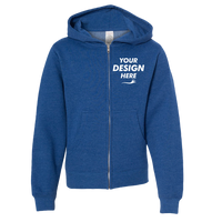 Independent Trading Co. Youth Midweight Full-Zip Hooded Sweatshirt, Royal Heather, Front view, Mockup