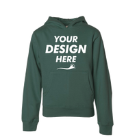 Independent Trading Co. Youth Midweight Hooded Sweatshirt, Alpine Green, Front view, Mockup