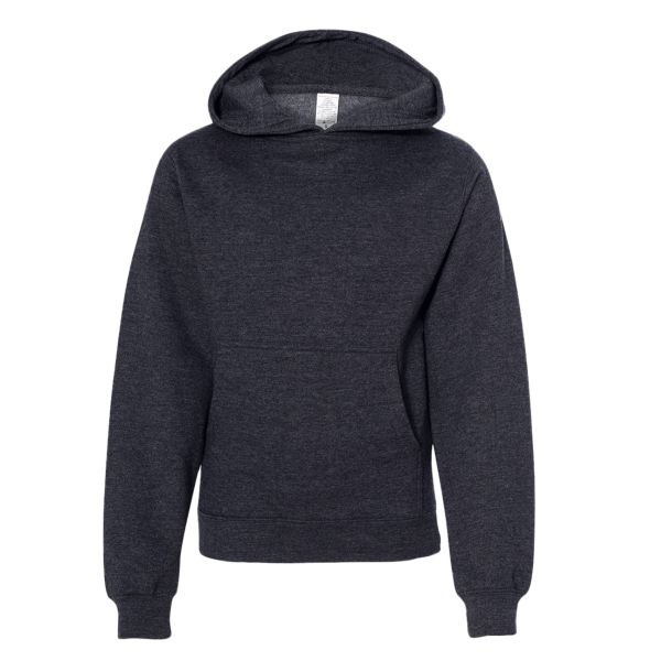 Independent Trading Co. Youth Midweight Hooded Sweatshirt, Charcoal Heather, Front view