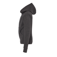 Independent Trading Co. Youth Midweight Hooded Sweatshirt, Charcoal Heather, Left Sleeve view