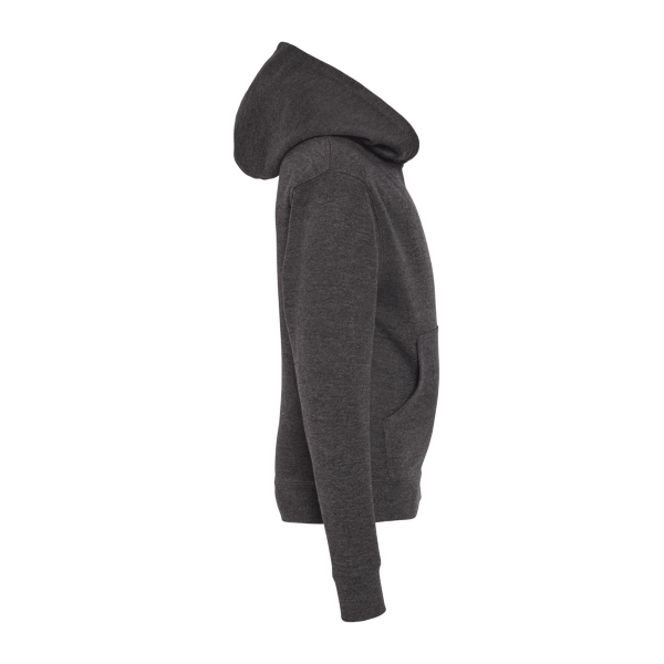 Independent Trading Co. Youth Midweight Hooded Sweatshirt, Charcoal Heather, Right Sleeve view