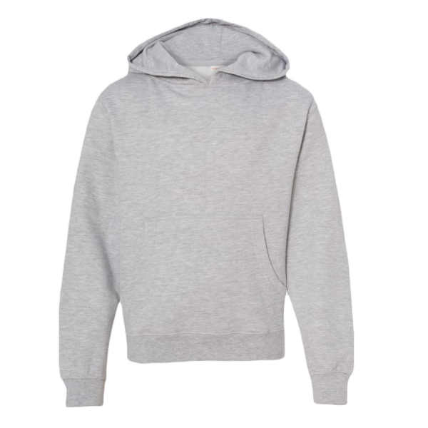 Independent Trading Co. Youth Midweight Hooded Sweatshirt, Grey Heather, Front view
