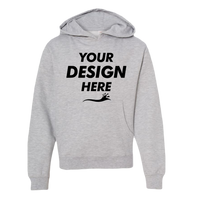 Independent Trading Co. Youth Midweight Hooded Sweatshirt, Grey Heather, Front view, Mockup