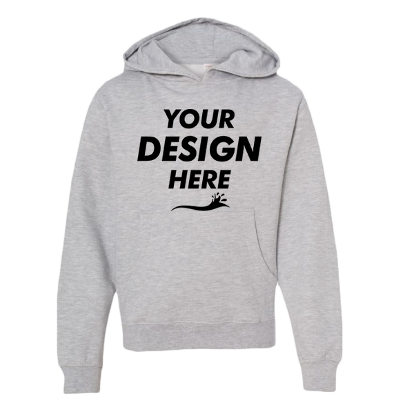 Independent Trading Co. Youth Midweight Hooded Sweatshirt, Grey Heather, Front view, Mockup