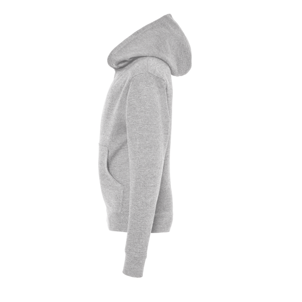 Independent Trading Co. Youth Midweight Hooded Sweatshirt, Grey Heather, Left Sleeve view