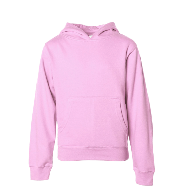 Independent Trading Co. Youth Midweight Hooded Sweatshirt, Light Pink, Front view