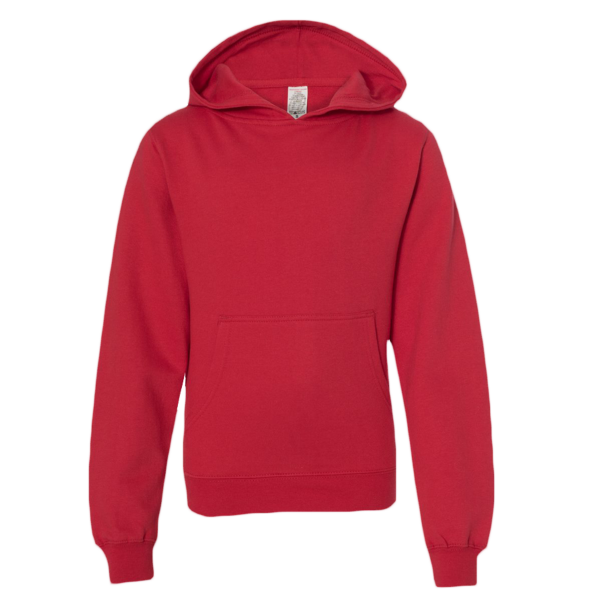 Independent Trading Co. Youth Midweight Hooded Sweatshirt, Red, Front view
