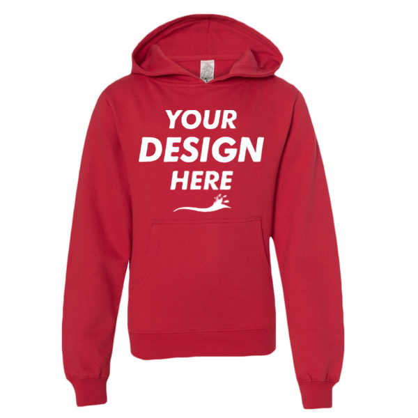 Independent Trading Co. Youth Midweight Hooded Sweatshirt, Red, Front view, Mockup