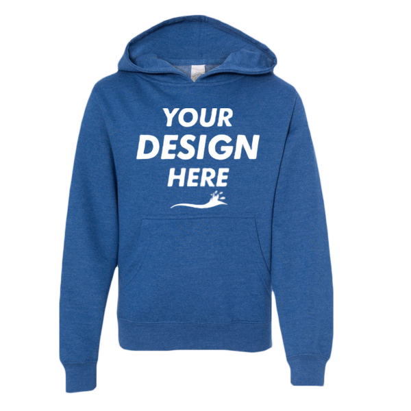 Independent Trading Co. Youth Midweight Hooded Sweatshirt, Royal Heather, Front view, Mockup