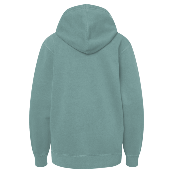 Independent Trading Co. Youth Midweight Pigment-Dyed Hooded Sweatshirt, Pigment Alpine Green, Back view
