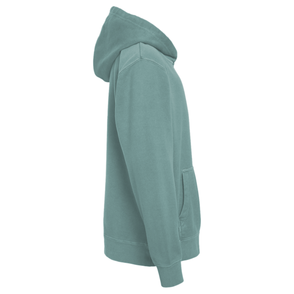 Independent Trading Co. Youth Midweight Pigment-Dyed Hooded Sweatshirt, Pigment Alpine Green, Right Sleeve view