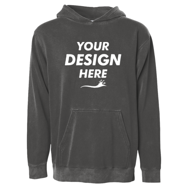 Independent Trading Co. Youth Midweight Pigment-Dyed Hooded Sweatshirt, Pigment Black, Front view, Mockup