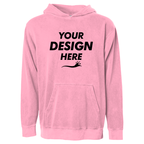 Independent Trading Co. Youth Midweight Pigment-Dyed Hooded Sweatshirt, Pigment Pink, Front view, Mockup