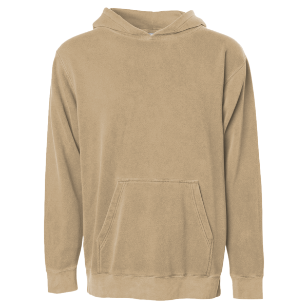 Independent Trading Co. Youth Midweight Pigment-Dyed Hooded Sweatshirt, Pigment Sandstone, Front view
