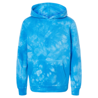 Independent Trading Co. Youth Midweight Tie-Dyed Hooded Sweatshirt, Tie Dye Aqua Blue, Front view