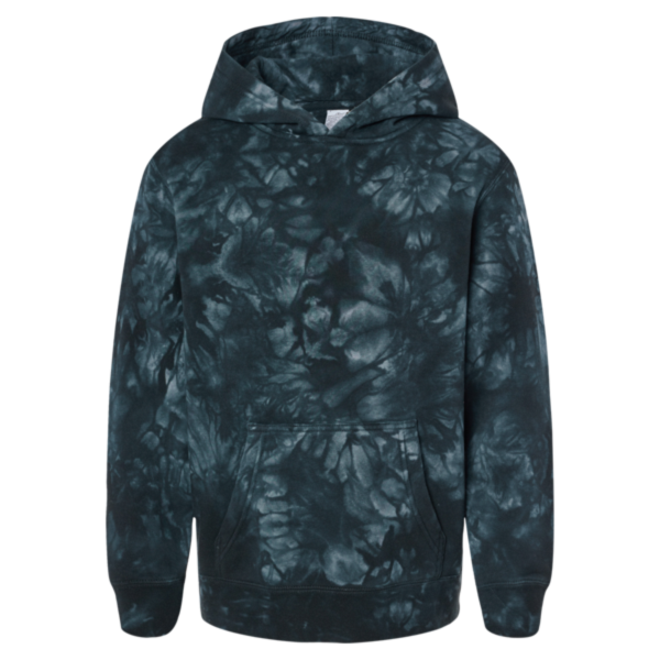 Independent Trading Co. Youth Midweight Tie-Dyed Hooded Sweatshirt, Tie Dye Black, Front view