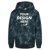 Independent Trading Co. Youth Midweight Tie-Dyed Hooded Sweatshirt, Tie Dye Black, Front view, Mockup