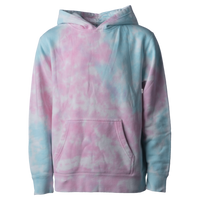 Independent Trading Co. Youth Midweight Tie-Dyed Hooded Sweatshirt, Tie Dye Cotton Candy, Front view