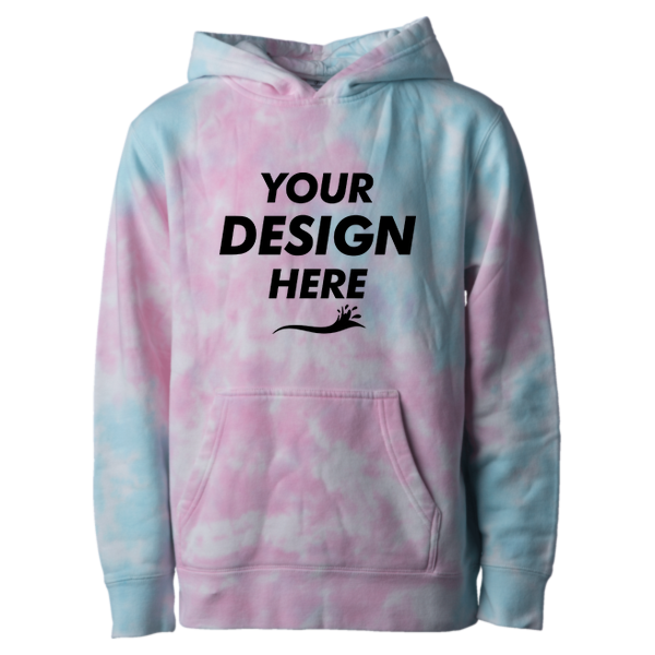 Independent Trading Co. Youth Midweight Tie-Dyed Hooded Sweatshirt, Tie Dye Cotton Candy, Front view, Mockup