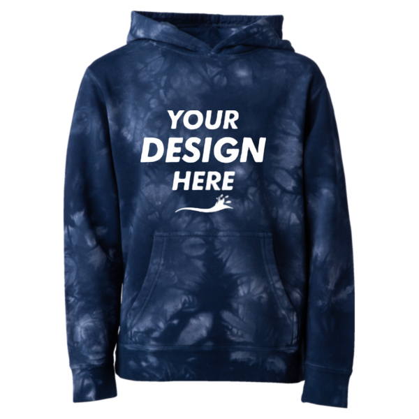 Independent Trading Co. Youth Midweight Tie-Dyed Hooded Sweatshirt, Tie Dye Navy, Front view, Mockup