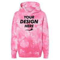 Independent Trading Co. Youth Midweight Tie-Dyed Hooded Sweatshirt, Tie Dye Pink, Front view, Mockup