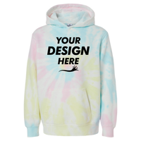 Independent Trading Co. Youth Midweight Tie-Dyed Hooded Sweatshirt, Tie Dye Sunset Swirl, Front view, Mockup