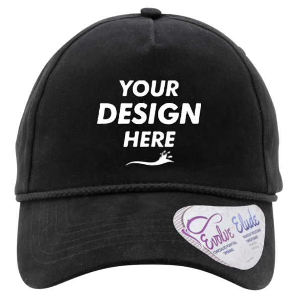 Infinity Her Women's Five-Panel Rope Cap, Black / Black Leopard, Front view, Mockup